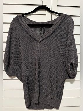 Guess Off-the-Shoulder Knit Sweater in Charcoal Gray